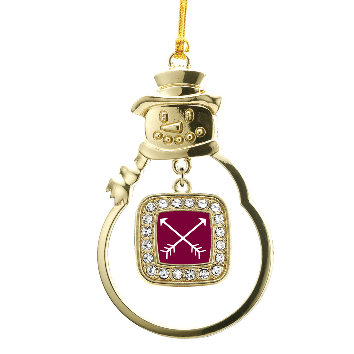 Gold Crossbows Square Charm Snowman Ornament