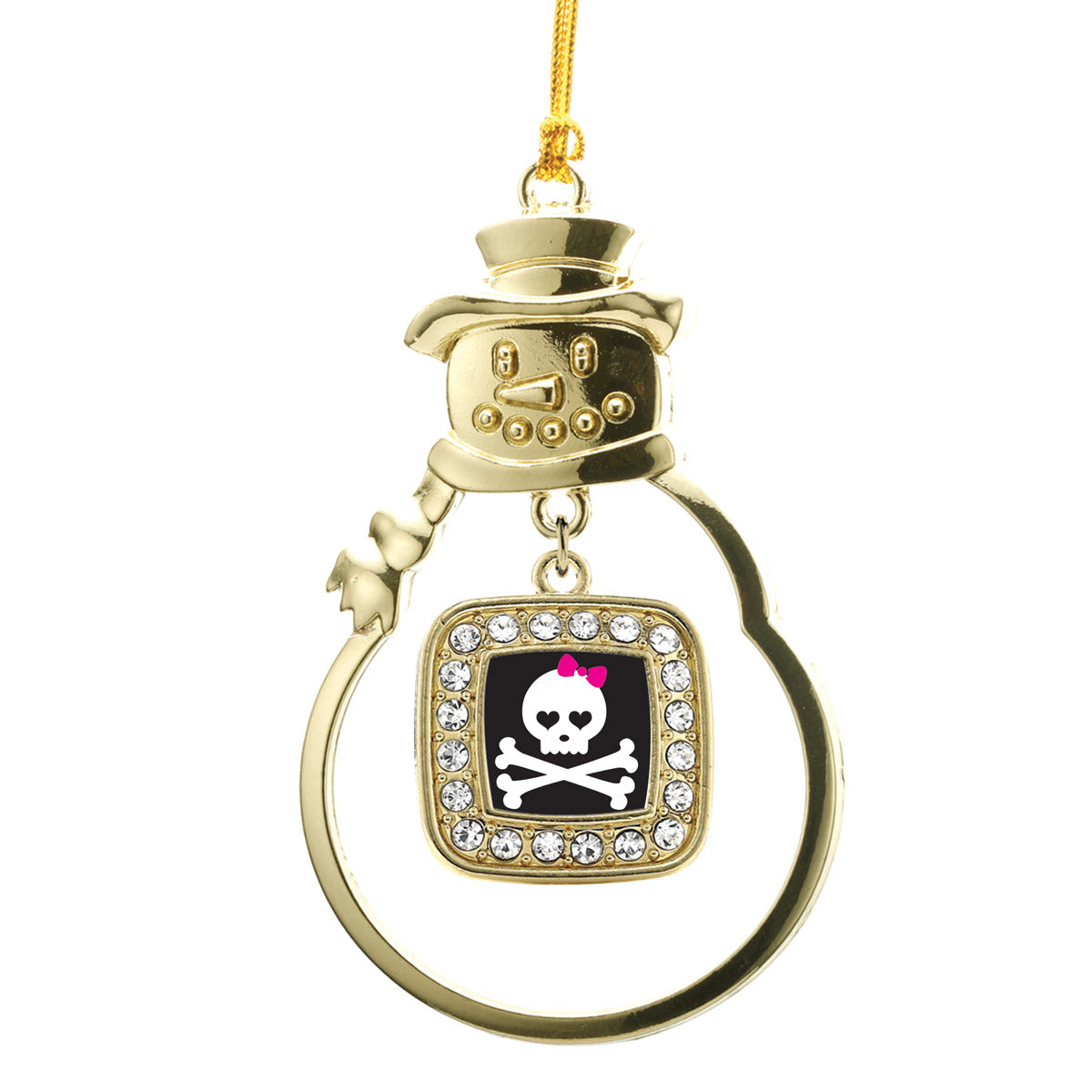 Gold Cute Skull And Crossbones Square Charm Snowman Ornament