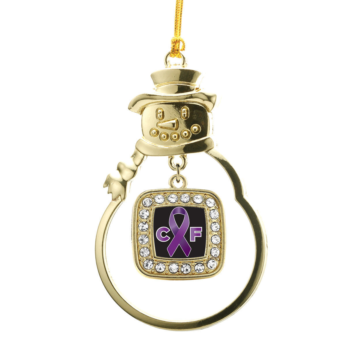 Gold Cystic Fibrosis Square Charm Snowman Ornament