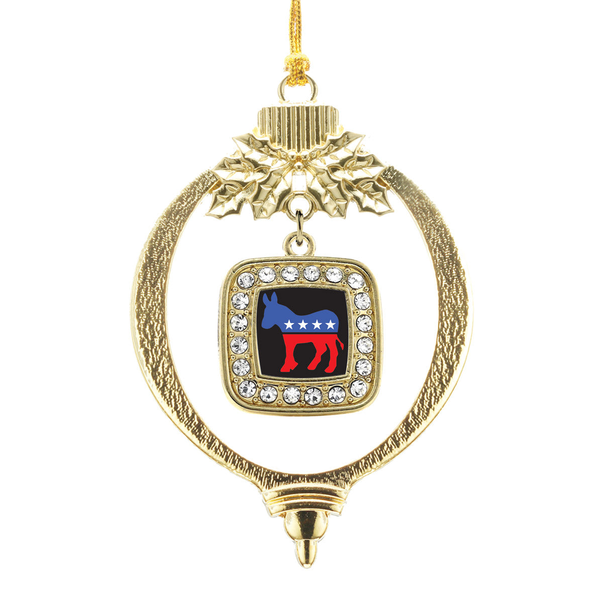 Gold Democrat Square Charm Holiday Ornament