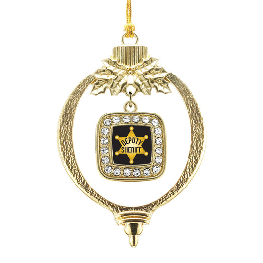 Gold Deputy Sheriff Square Charm Holiday Ornament