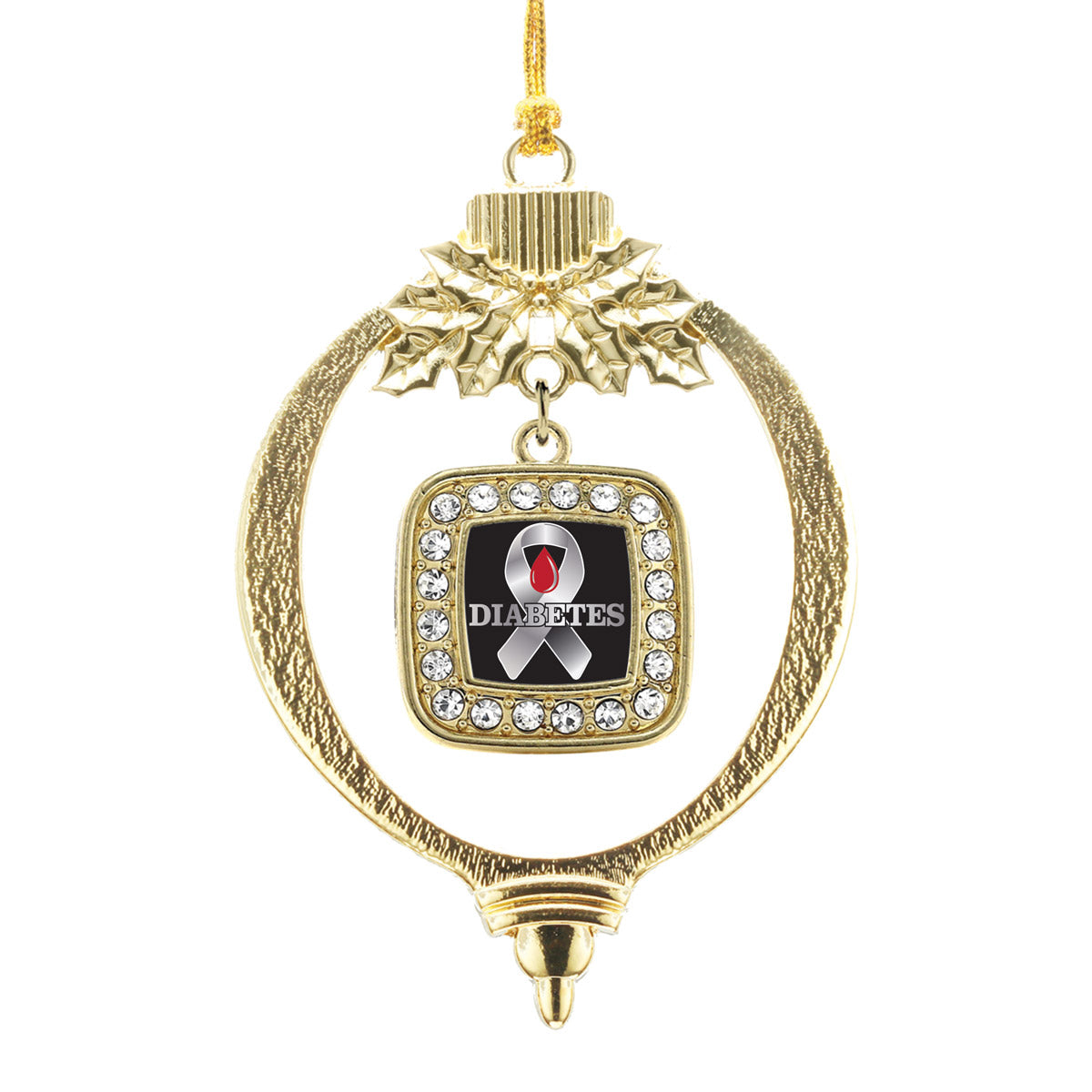 Gold Diabetes Awareness Square Charm Holiday Ornament