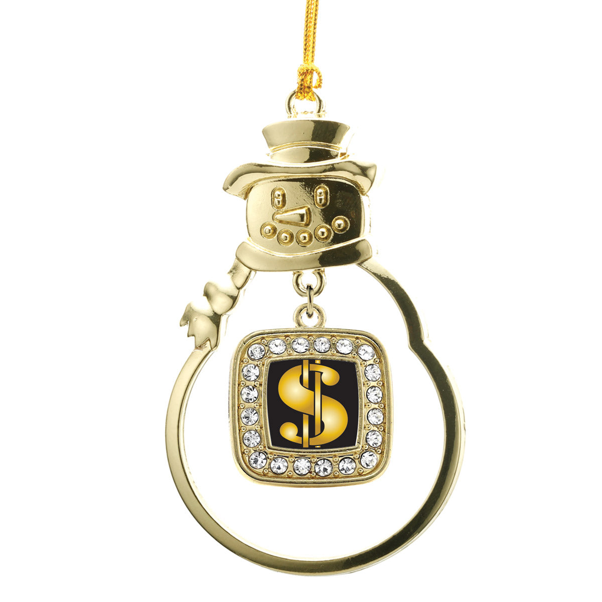 Gold Dollar Sign Square Charm Snowman Ornament