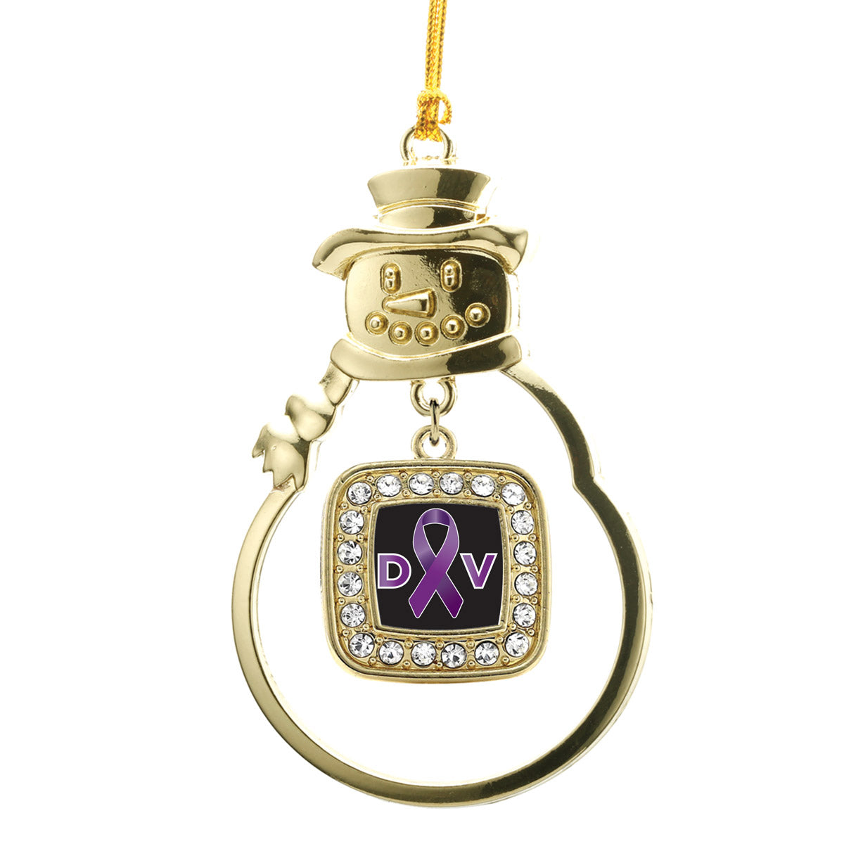 Gold Domestic Violence Support Square Charm Snowman Ornament