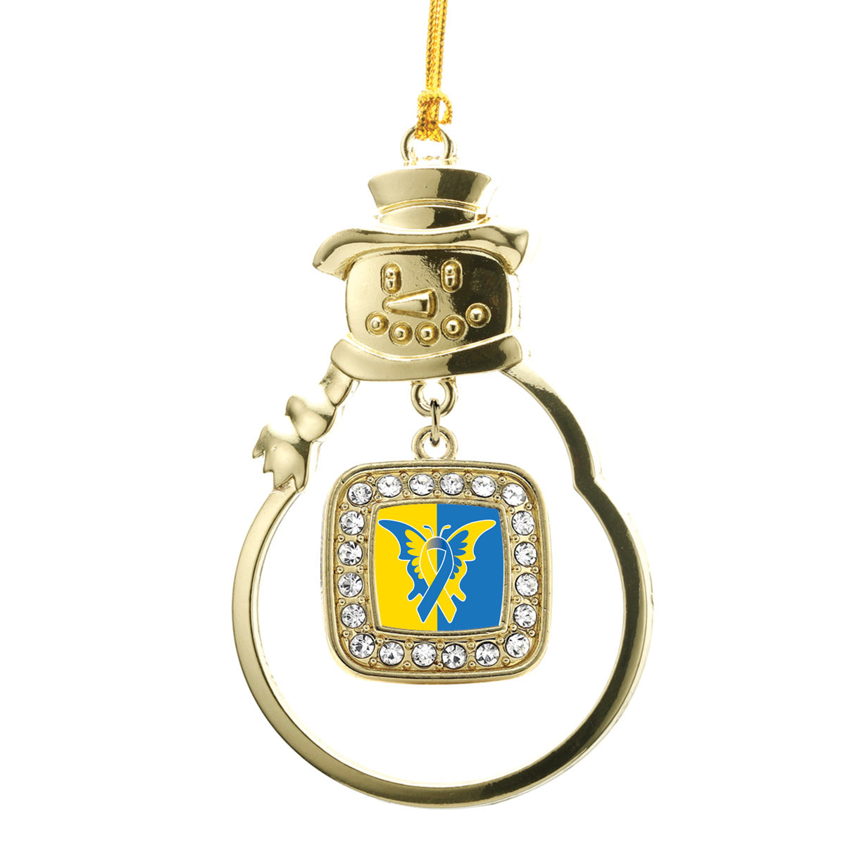 Gold Down Syndrome Awareness Square Charm Snowman Ornament