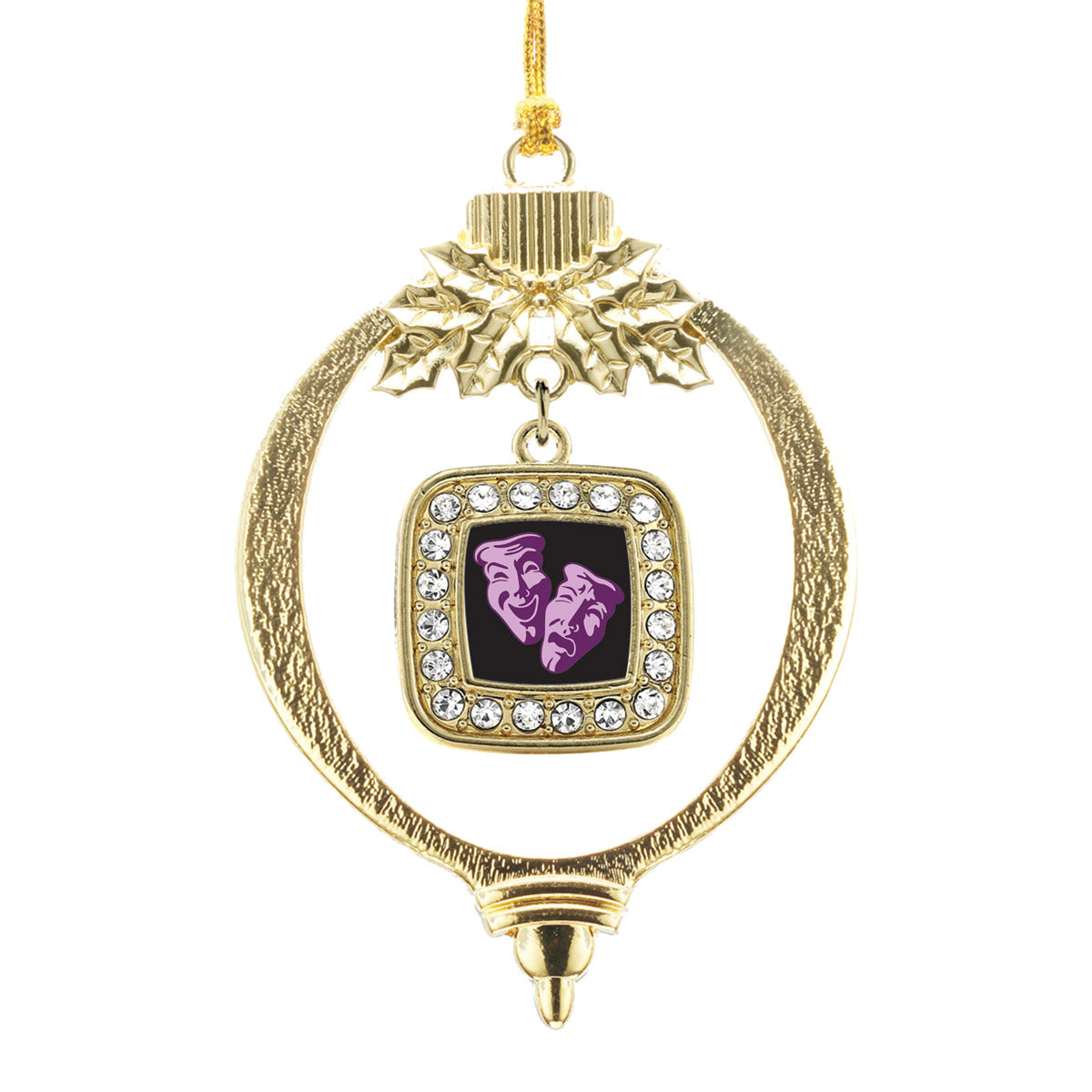 Gold Drama Faces Square Charm Holiday Ornament
