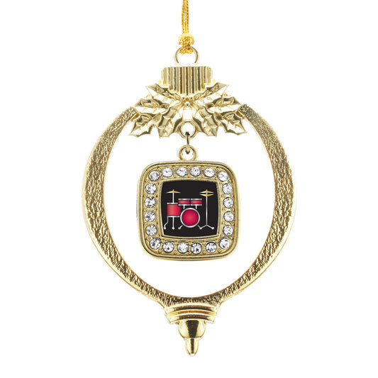 Gold Drumset Square Charm Holiday Ornament