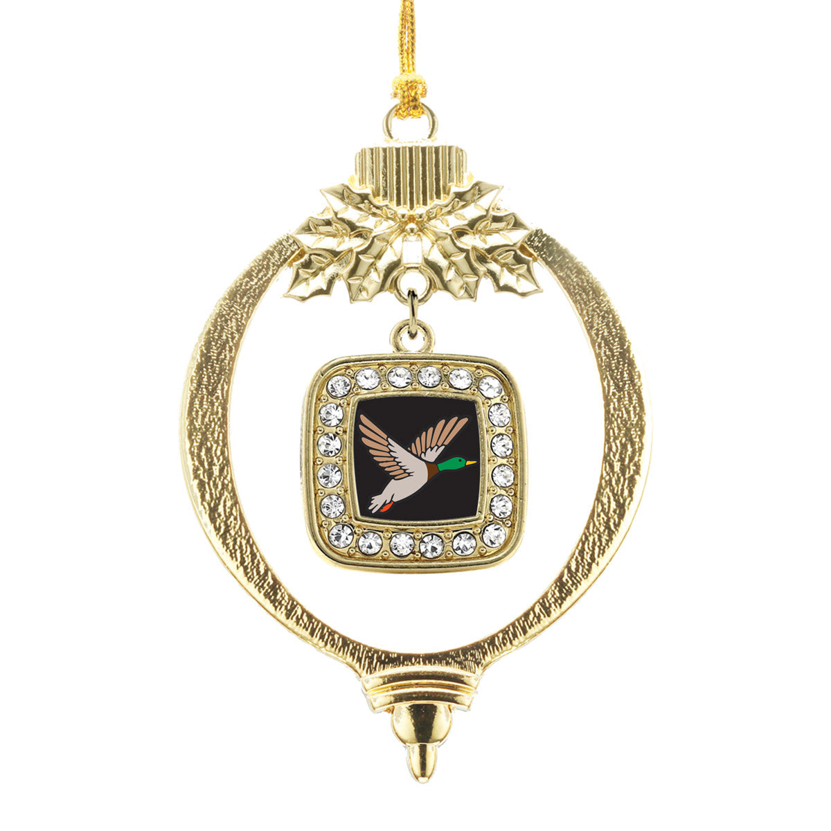 Gold Duck Season Square Charm Holiday Ornament