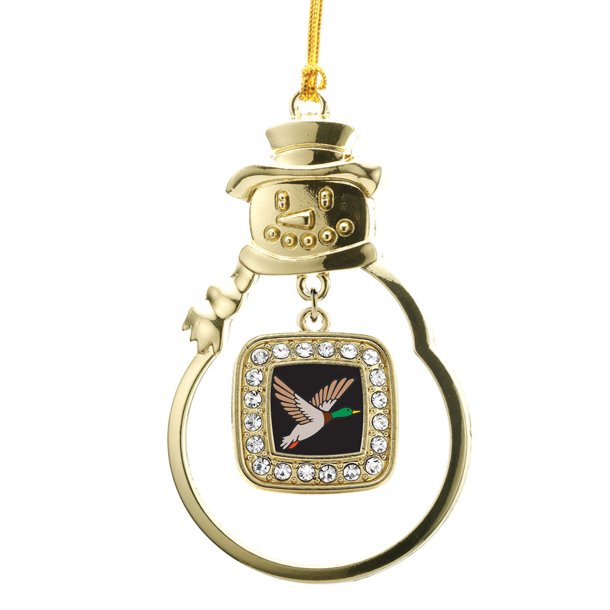 Gold Duck Season Square Charm Snowman Ornament