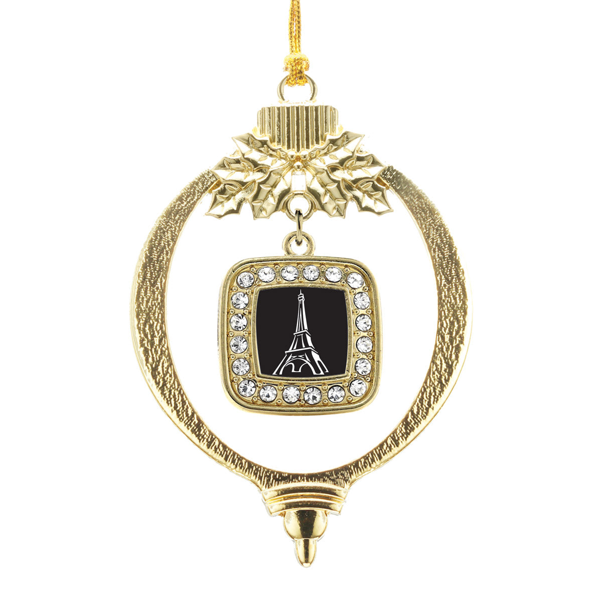 Gold Eiffel Tower Square Charm Holiday Ornament