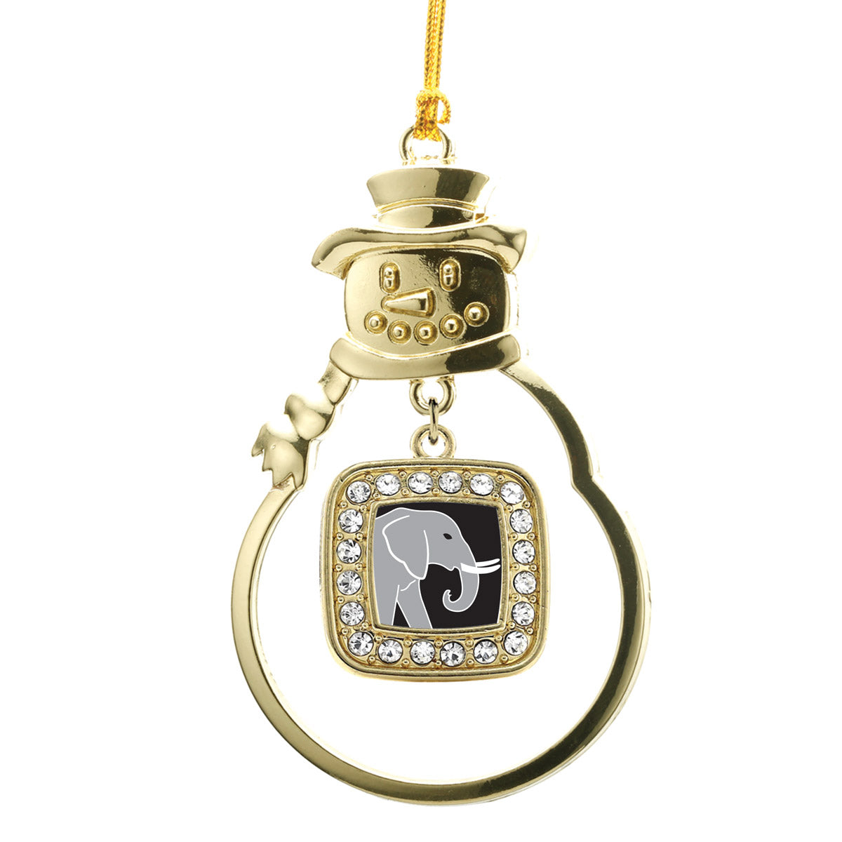 Gold Elephant Square Charm Snowman Ornament