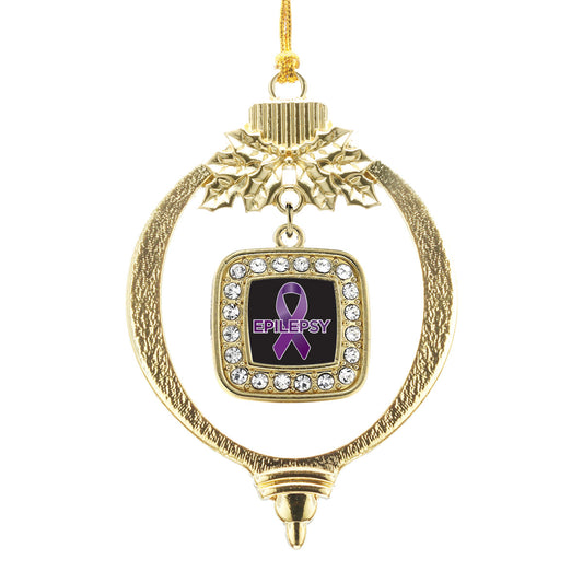 Gold Epilepsy Awareness Square Charm Holiday Ornament