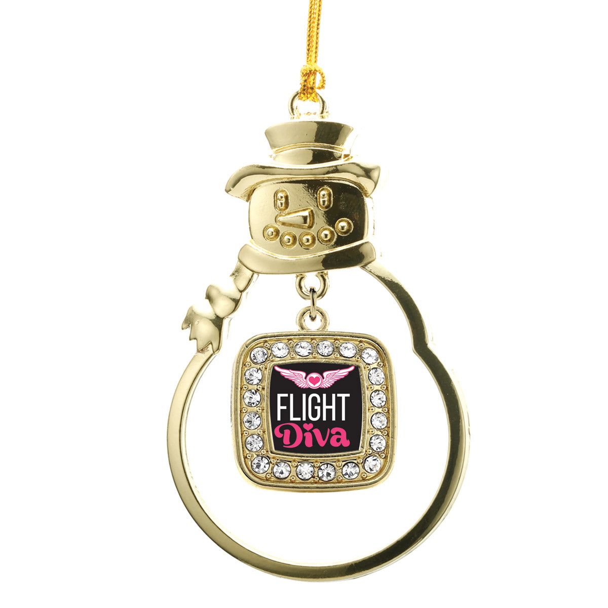 Gold Flight Diva Square Charm Snowman Ornament