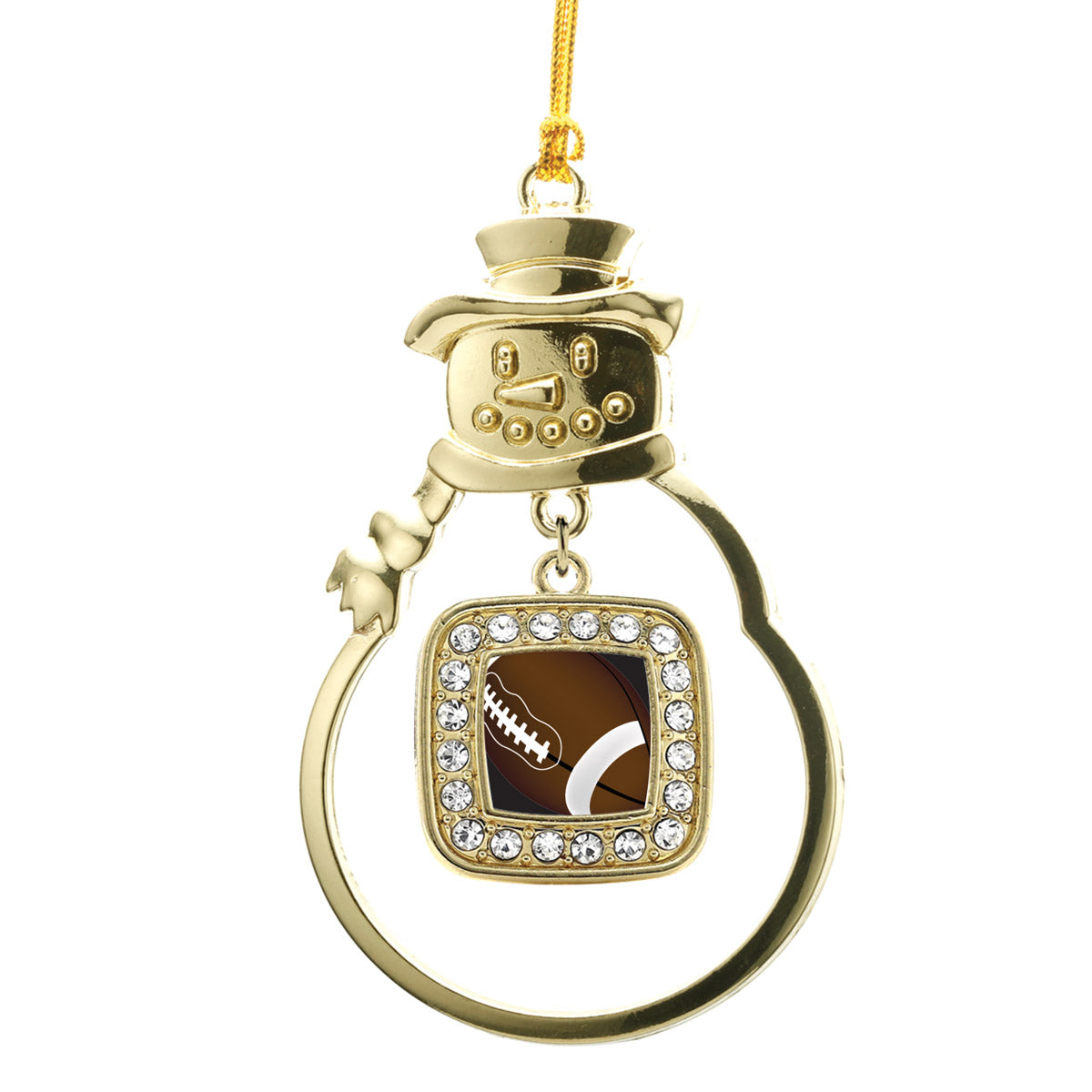 Gold Football Lovers Square Charm Snowman Ornament