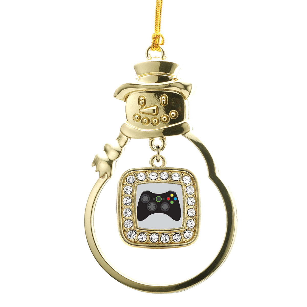 Gold Gamer Girl Square Charm Snowman Ornament