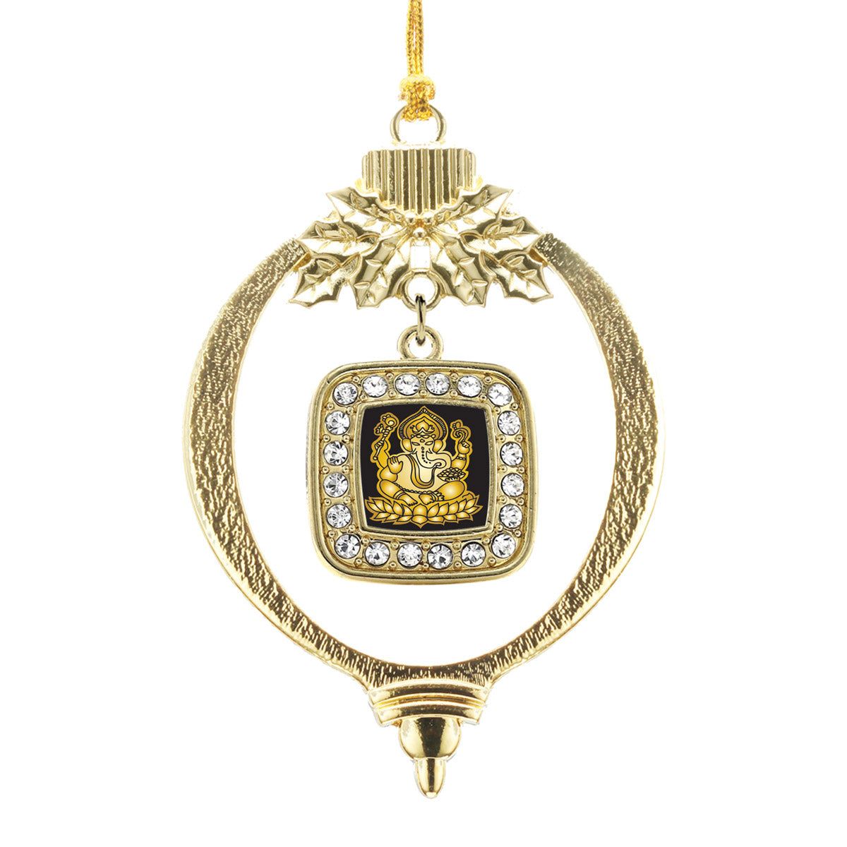 Gold Ganesh Square Charm Holiday Ornament