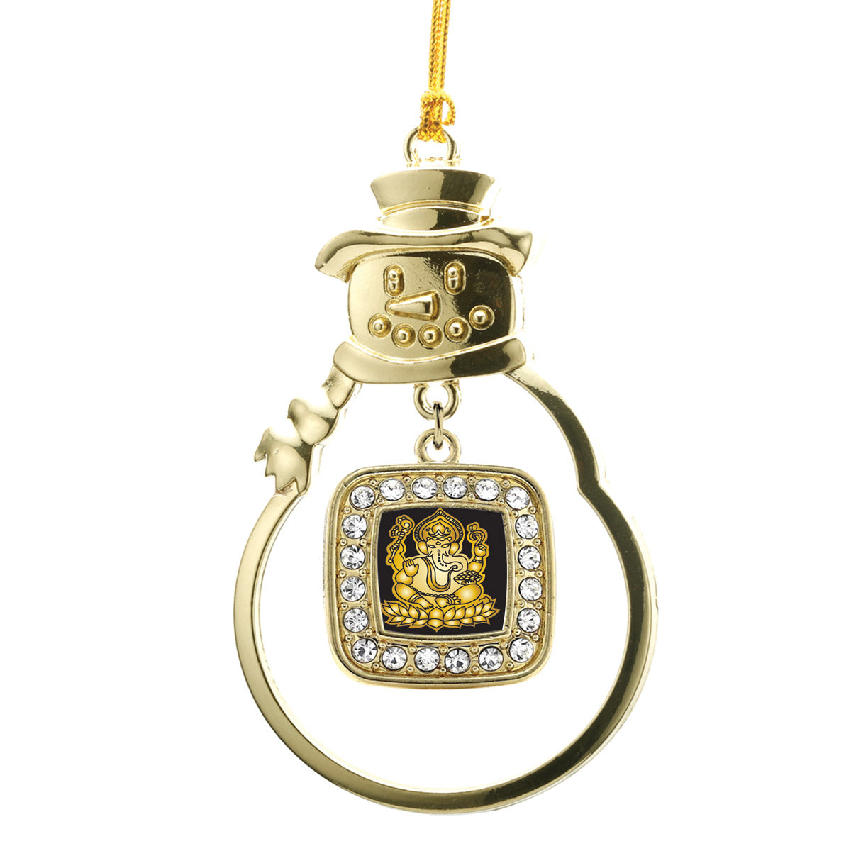 Gold Ganesh Square Charm Snowman Ornament