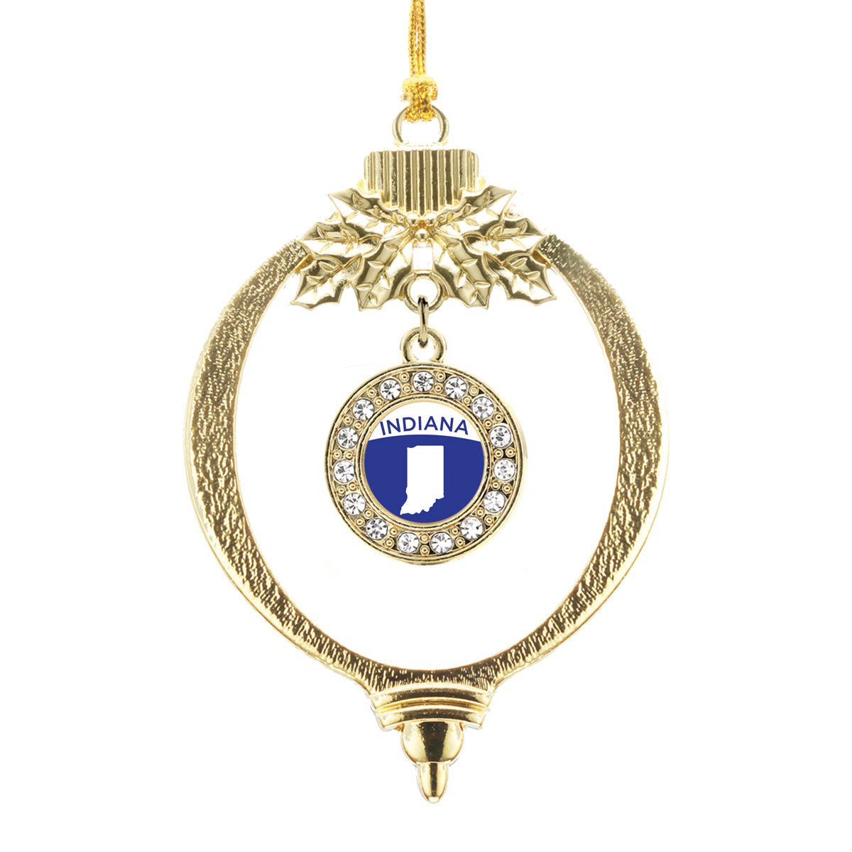 Gold Indiana Outline Circle Charm Holiday Ornament
