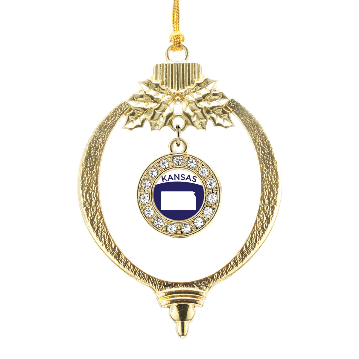 Gold Kansas Outline Circle Charm Holiday Ornament