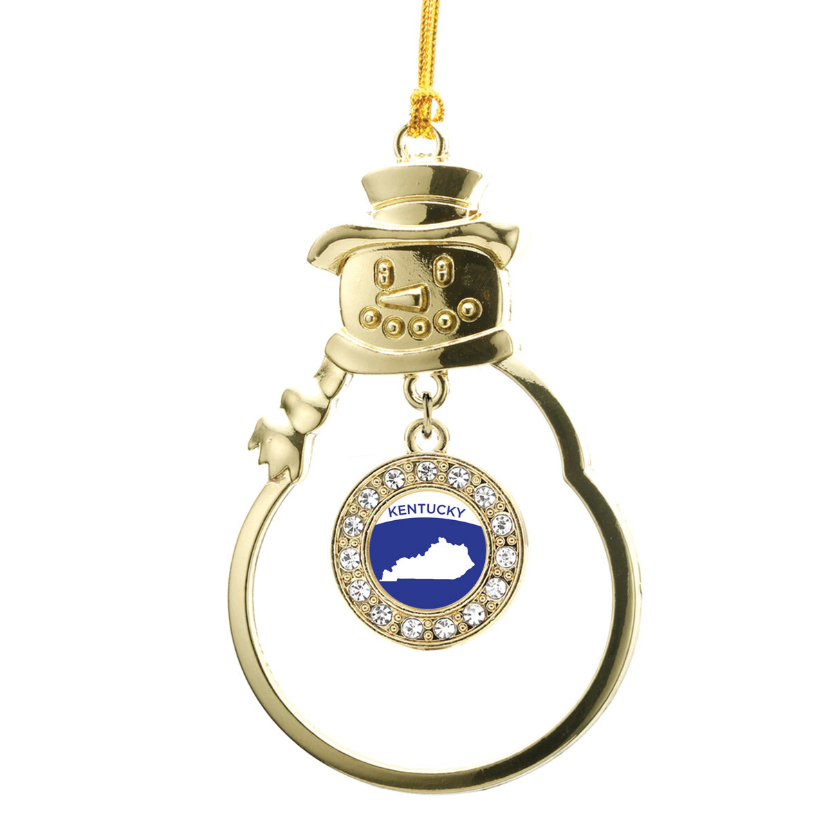 Gold Kentucky Outline Circle Charm Snowman Ornament