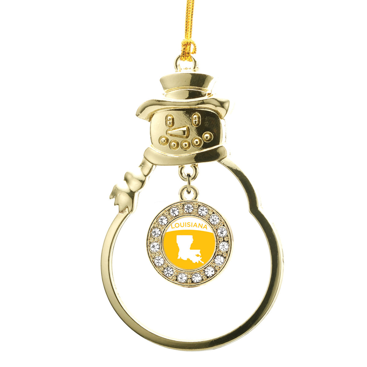 Gold Louisiana Outline Circle Charm Snowman Ornament