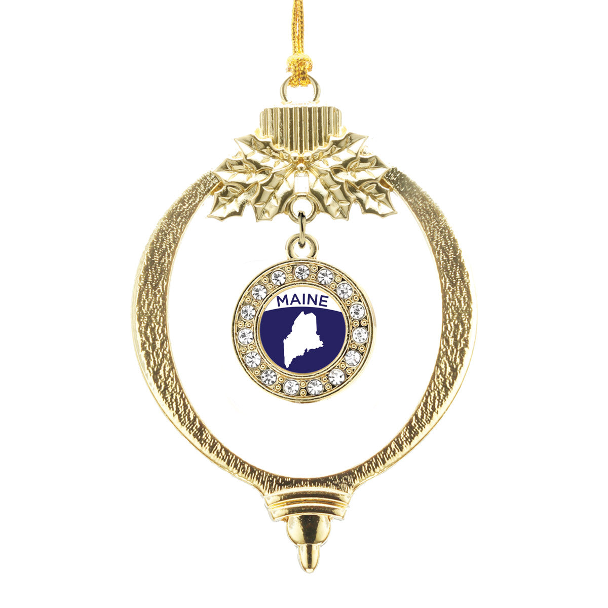 Gold Maine Outline Circle Charm Holiday Ornament
