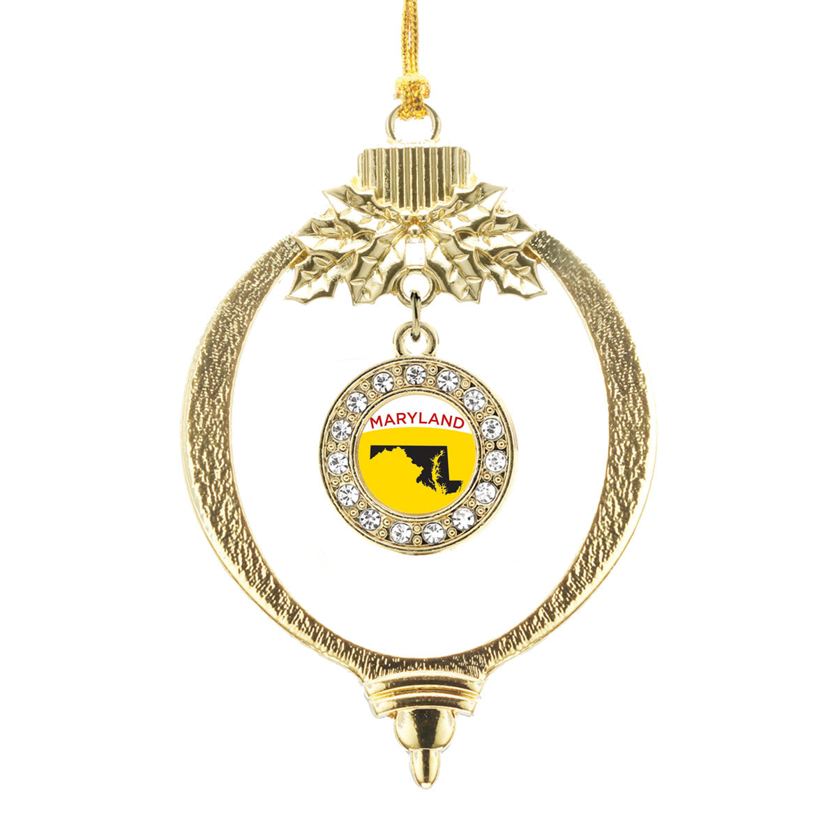 Gold Maryland Outline Circle Charm Holiday Ornament