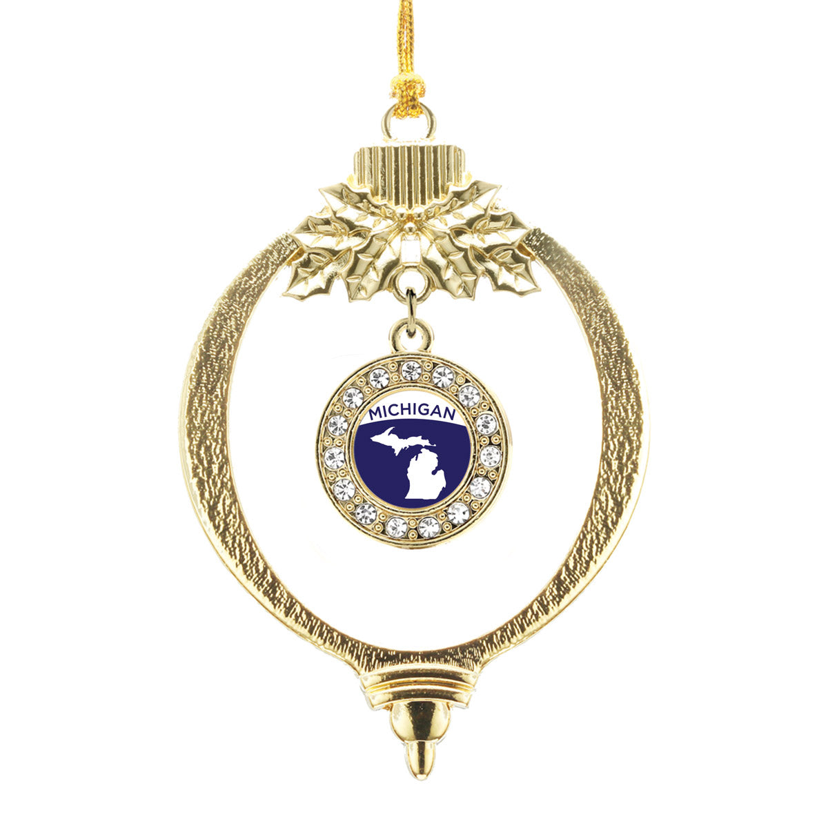 Gold Michigan Outline Circle Charm Holiday Ornament