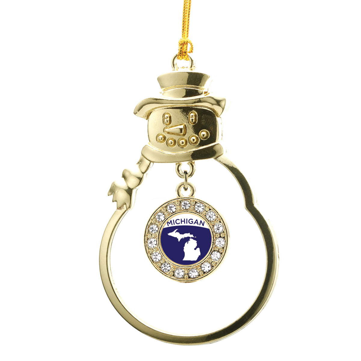 Gold Michigan Outline Circle Charm Snowman Ornament