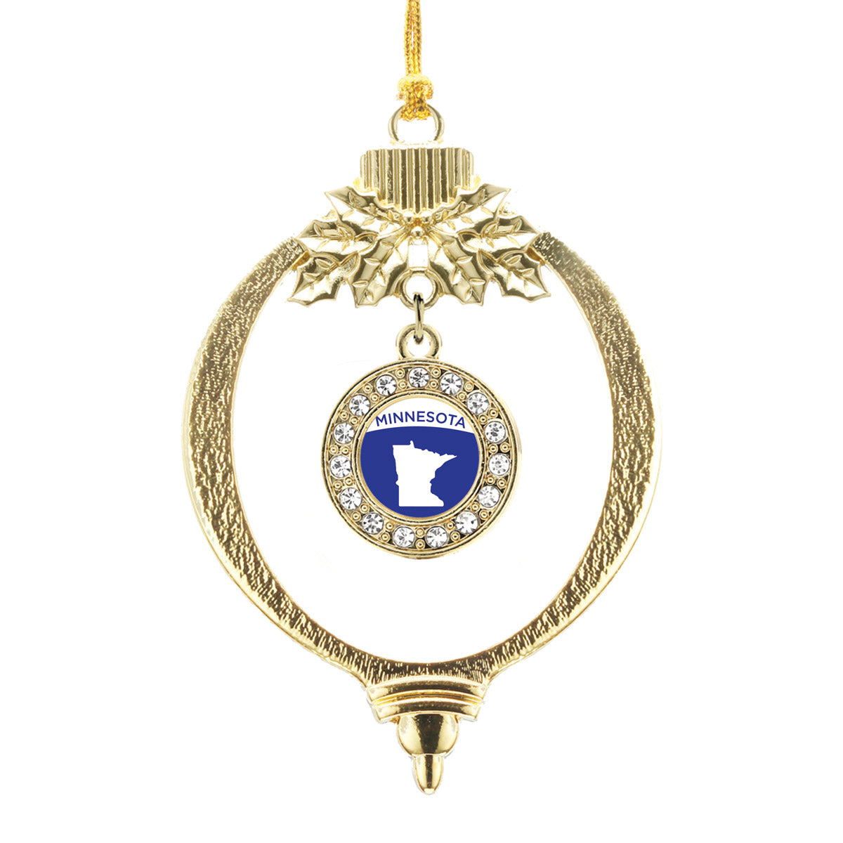 Gold Minnesota Outline Circle Charm Holiday Ornament