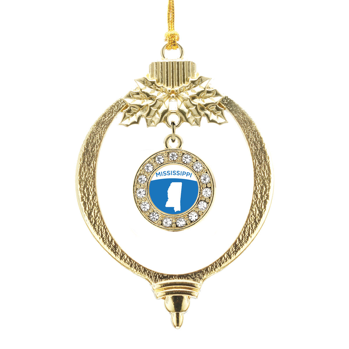 Gold Mississippi Outline Circle Charm Holiday Ornament