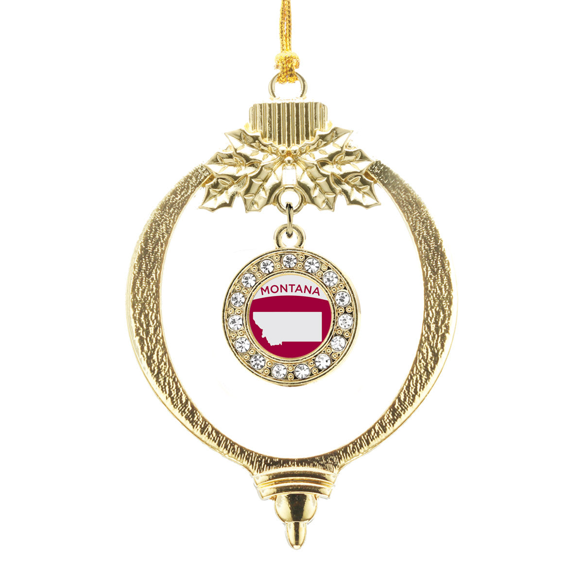 Gold Montana Outline Circle Charm Holiday Ornament