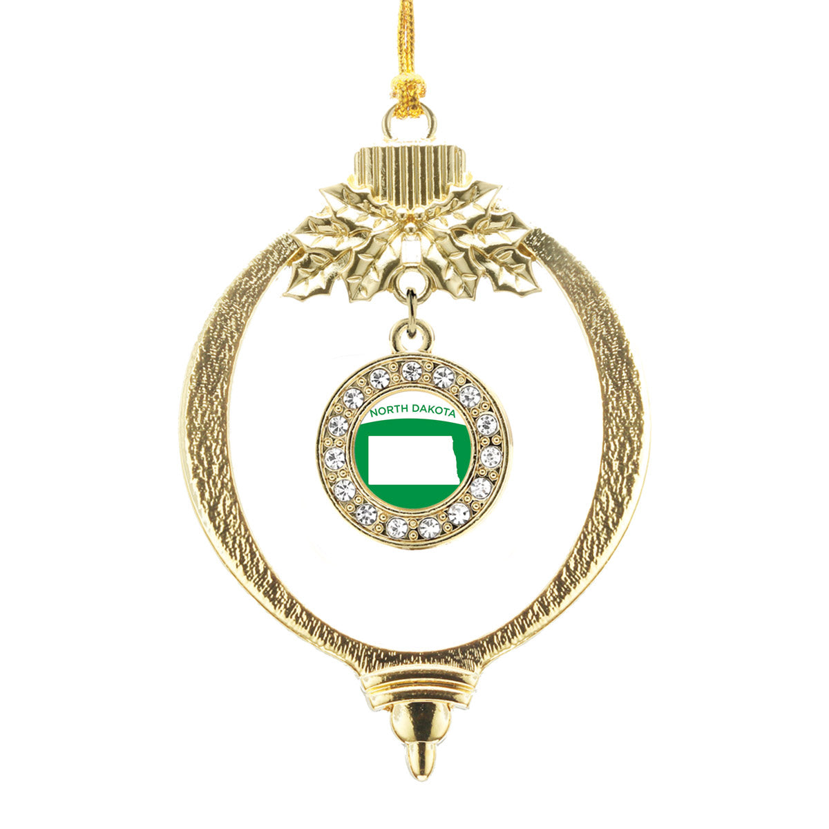 Gold North Dakota Outline Circle Charm Holiday Ornament