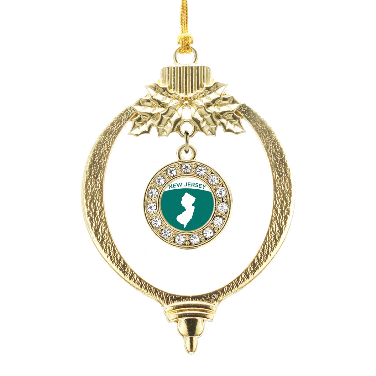 Gold New Jersey Outline Circle Charm Holiday Ornament