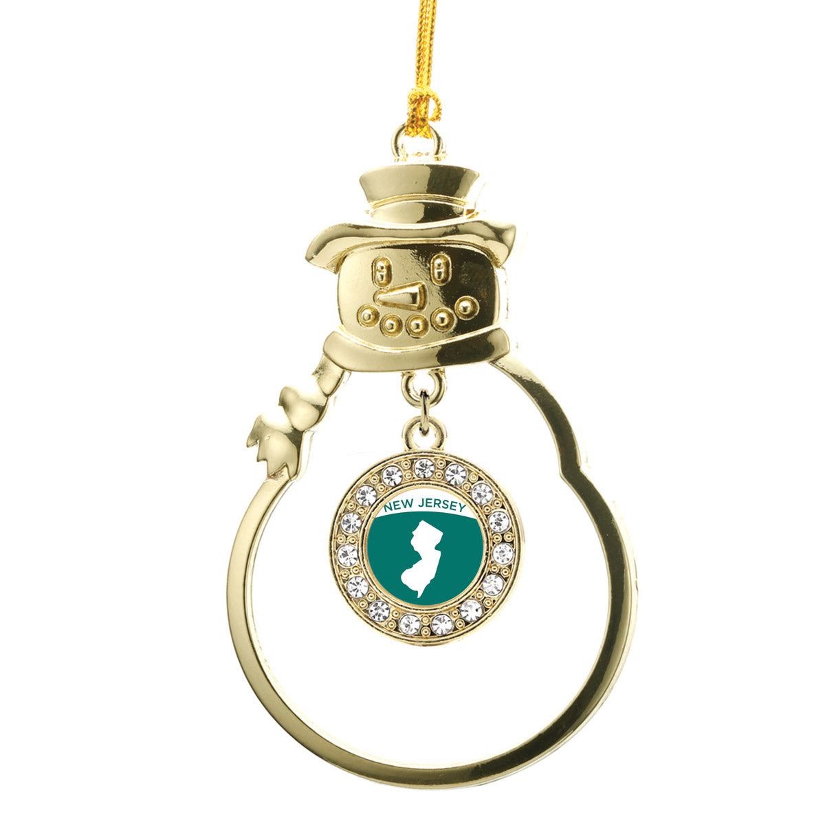 Gold New Jersey Outline Circle Charm Snowman Ornament