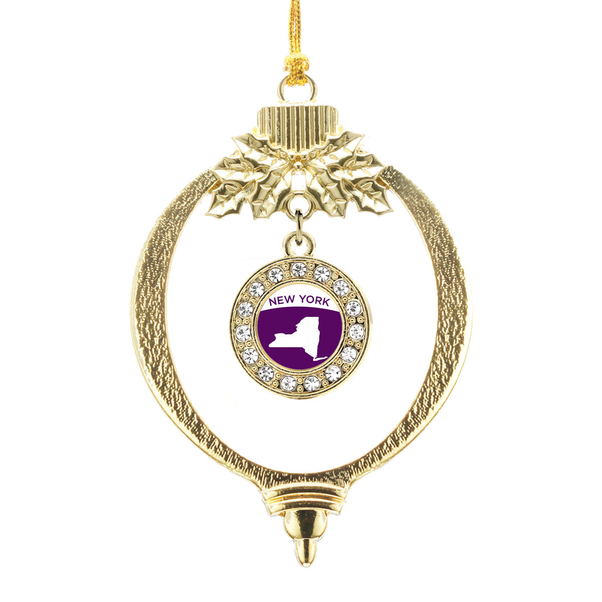 Gold New York Outline Circle Charm Holiday Ornament