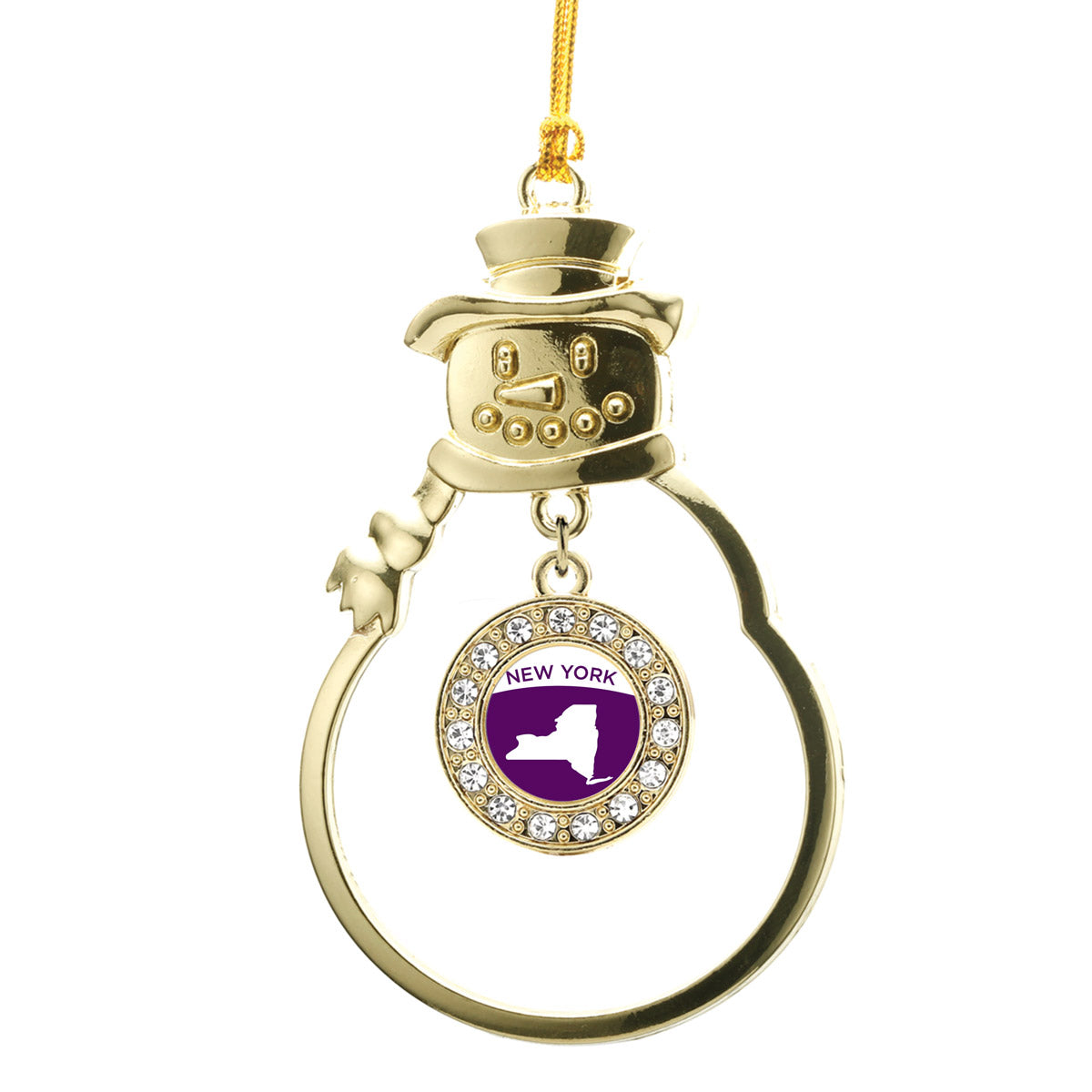 Gold New York Outline Circle Charm Snowman Ornament
