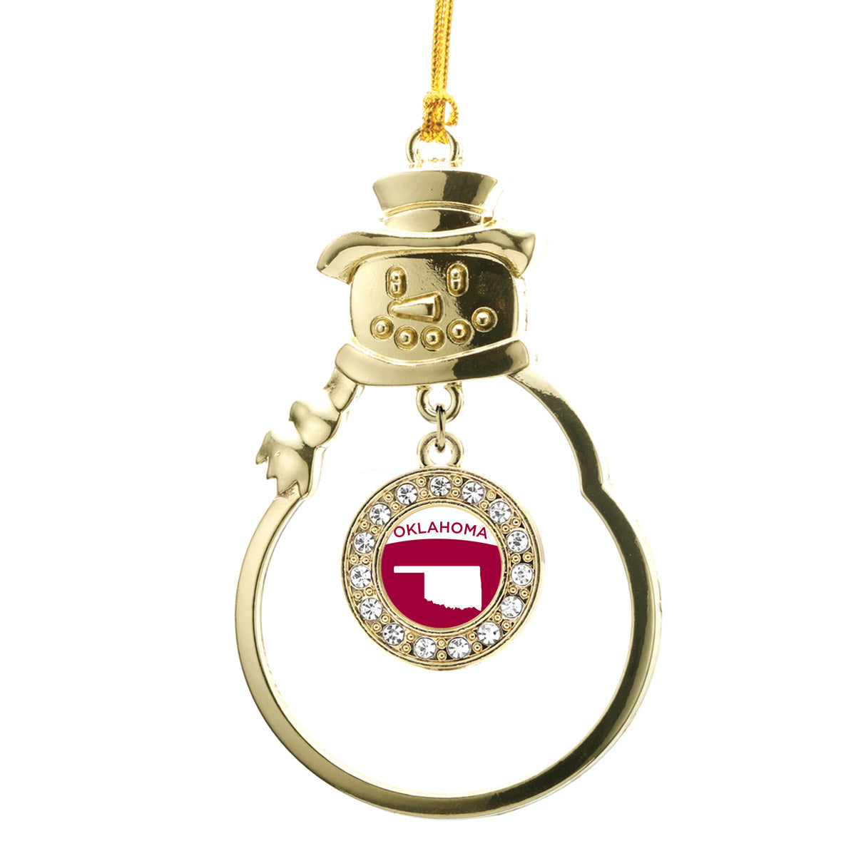 Gold Oklahoma Outline Circle Charm Snowman Ornament