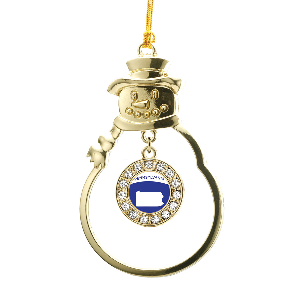 Gold Pennsylvania Outline Circle Charm Snowman Ornament