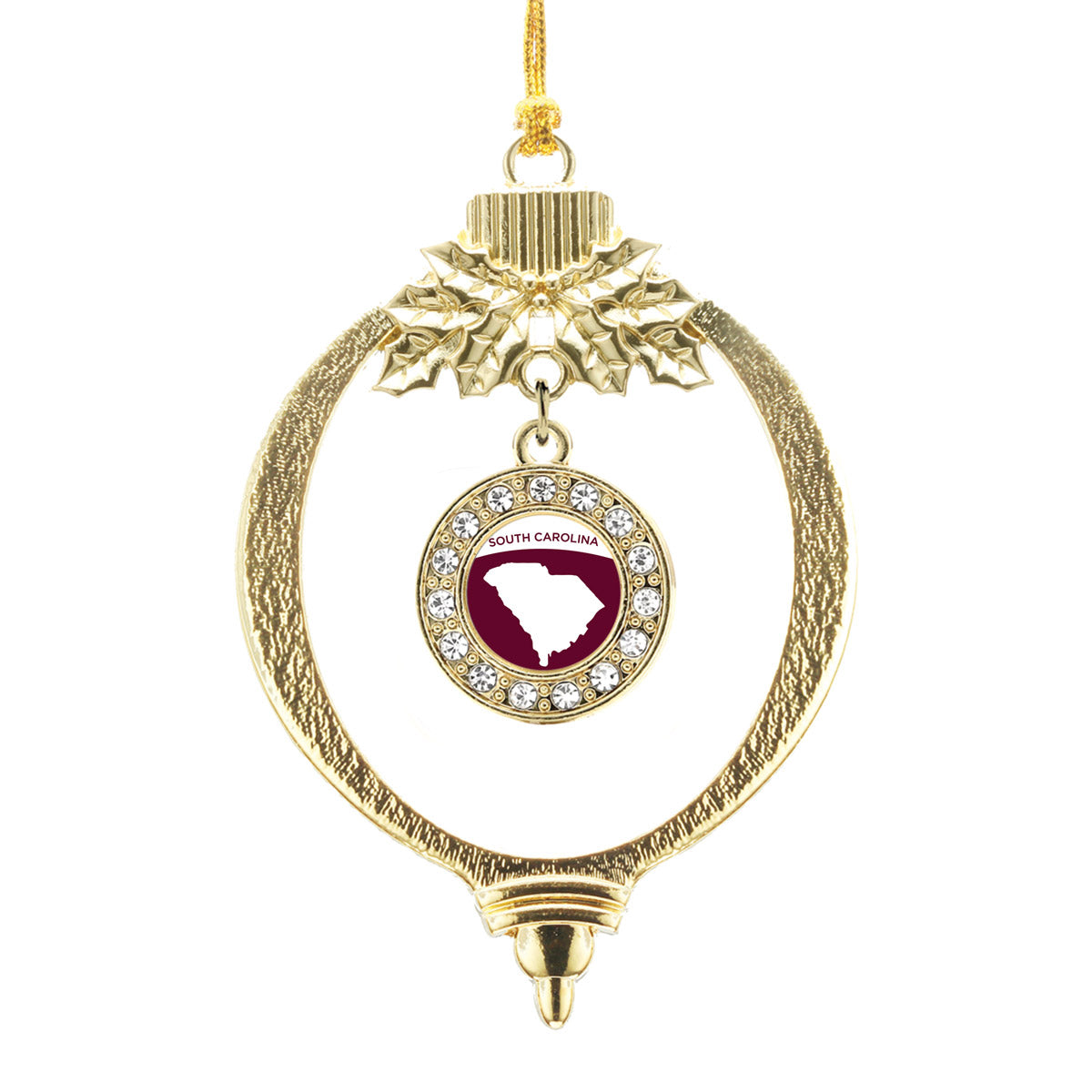 Gold South Carolina Outline Circle Charm Holiday Ornament