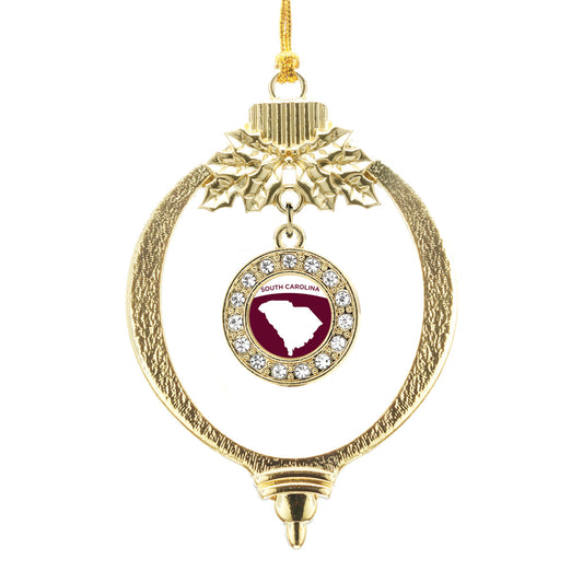Gold South Carolina Outline Circle Charm Holiday Ornament