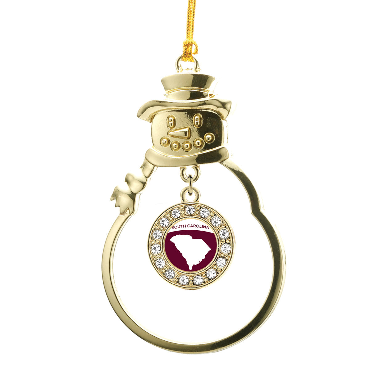 Gold South Carolina Outline Circle Charm Snowman Ornament