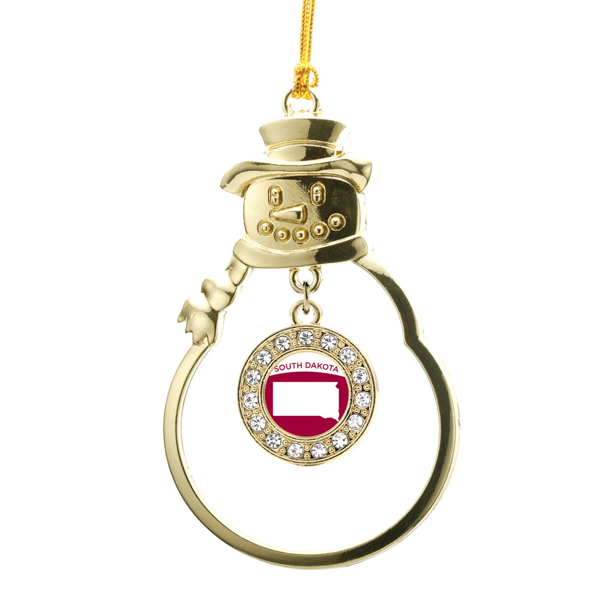 Gold South Dakota Outline Circle Charm Snowman Ornament