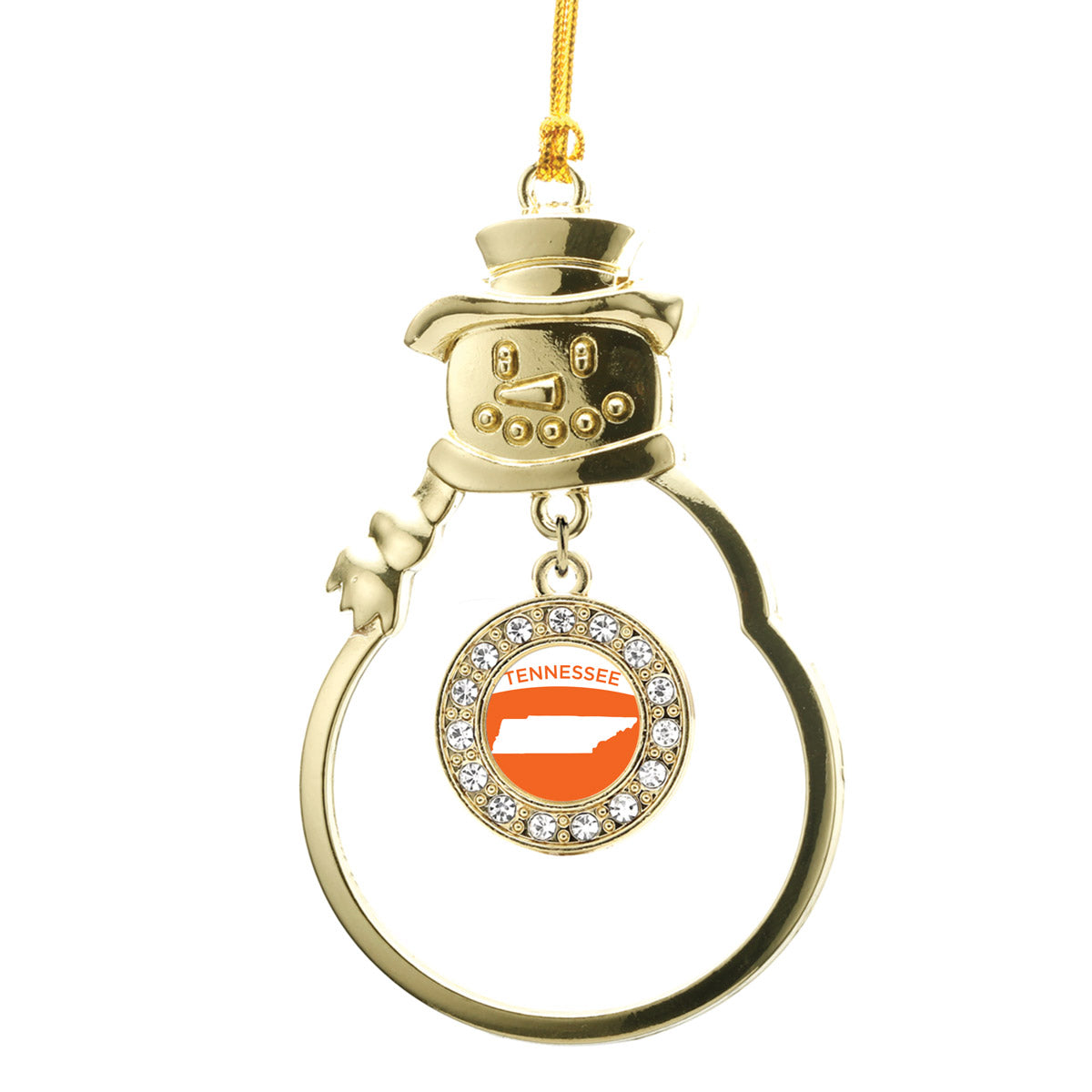 Gold Tennessee Outline Circle Charm Snowman Ornament