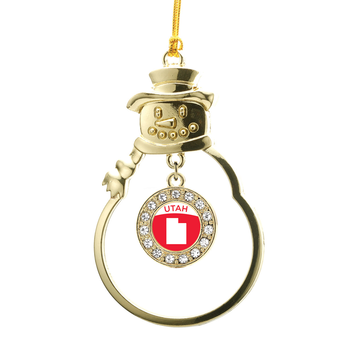 Gold Utah Outline Circle Charm Snowman Ornament