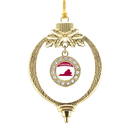 Gold Virginia Outline Circle Charm Holiday Ornament