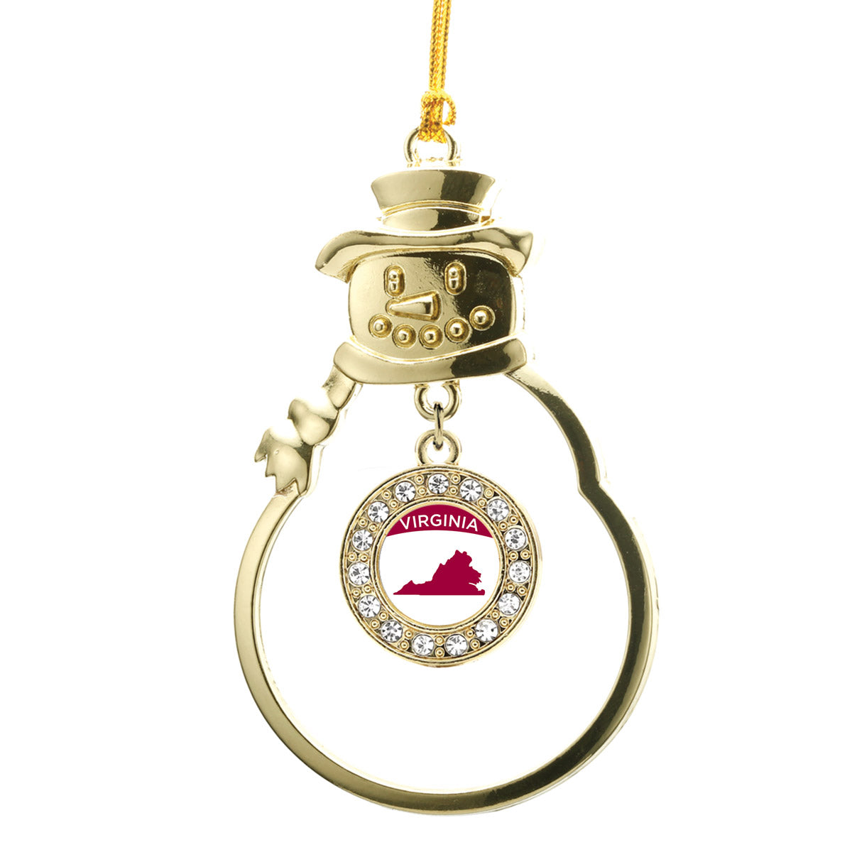 Gold Virginia Outline Circle Charm Snowman Ornament