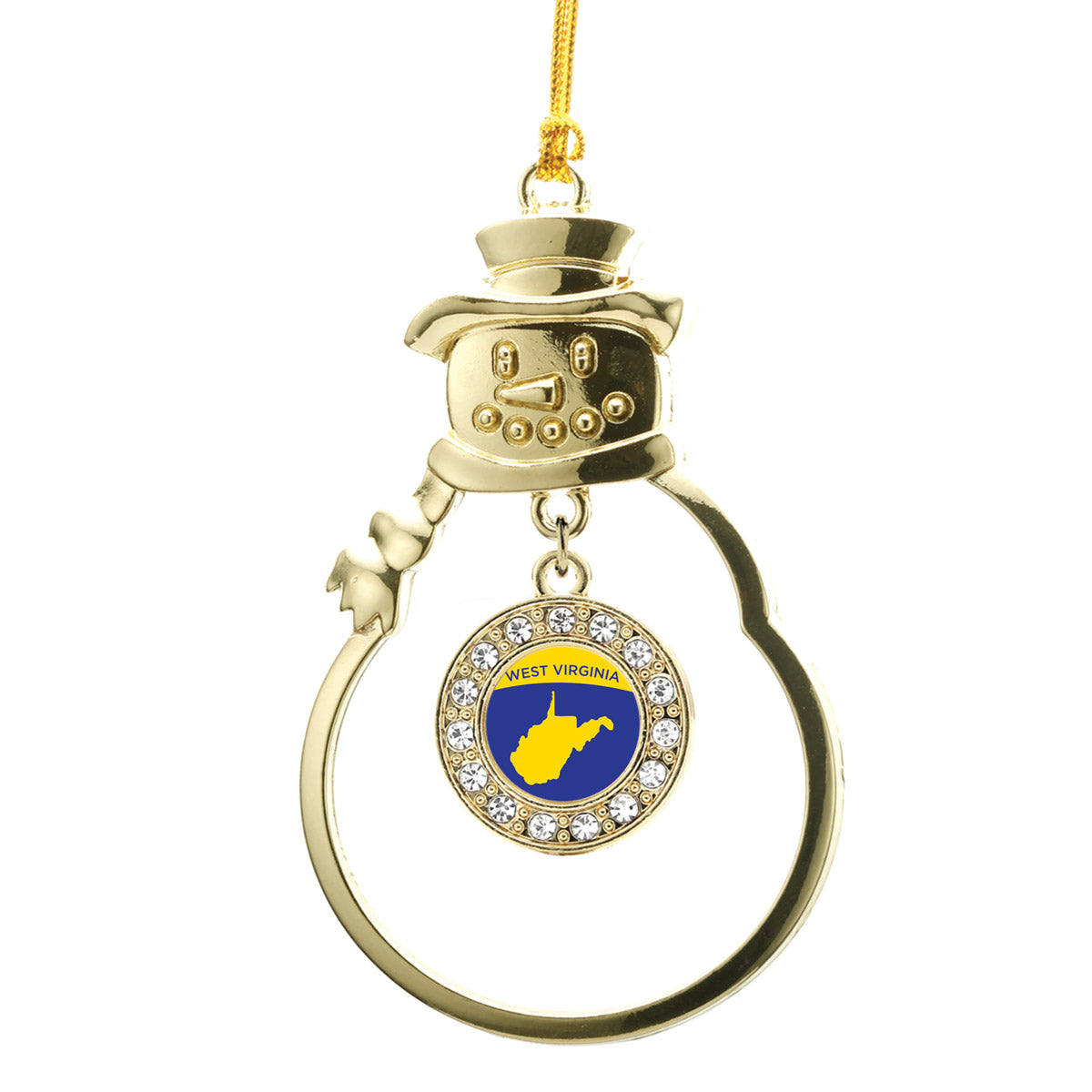 Gold West Virginia Outline Circle Charm Snowman Ornament