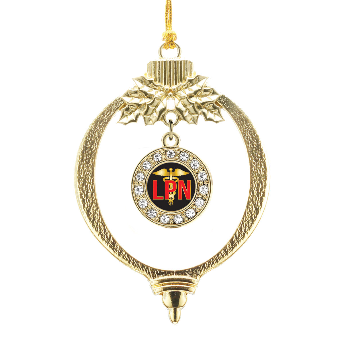 Gold LPN Circle Charm Holiday Ornament