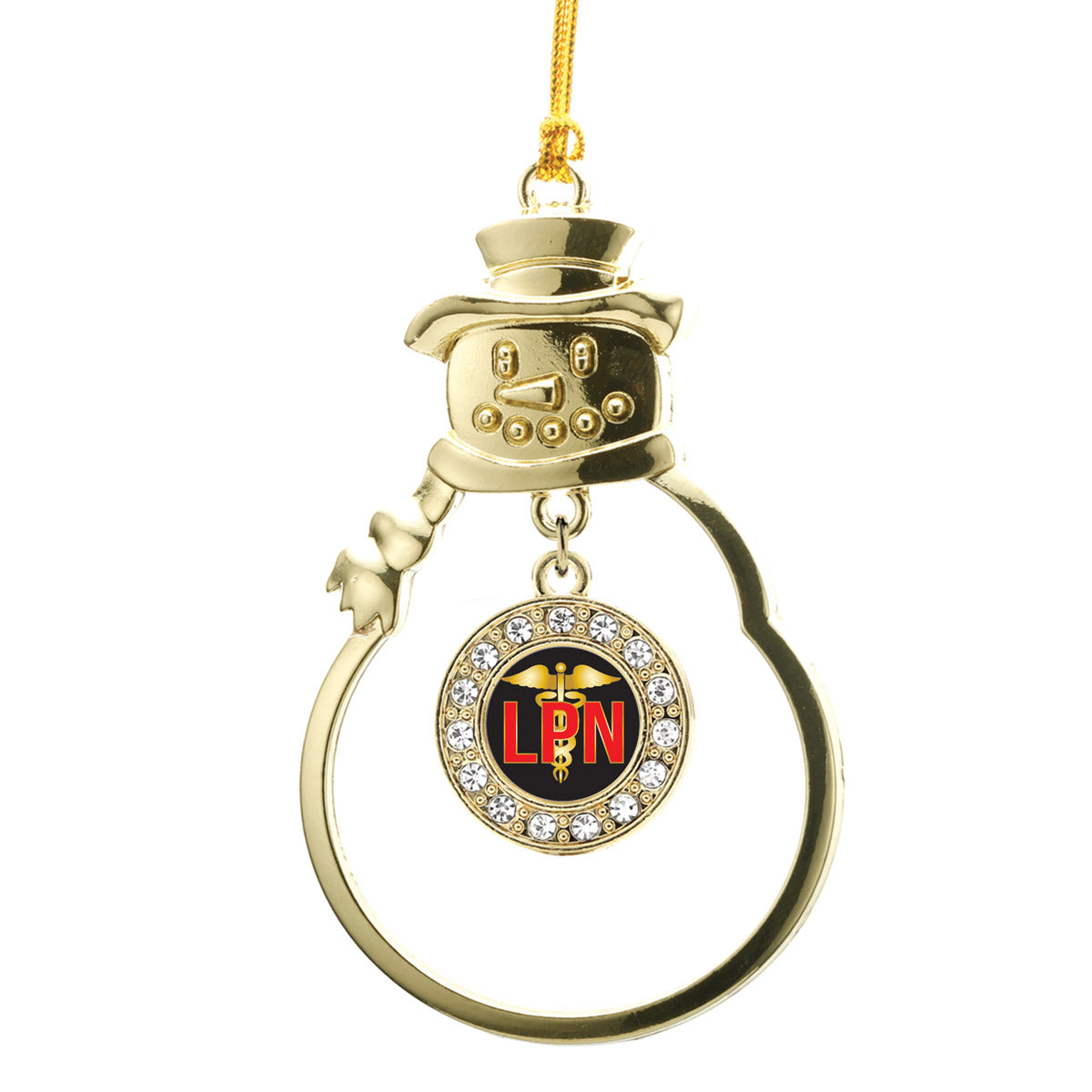 Gold LPN Circle Charm Snowman Ornament